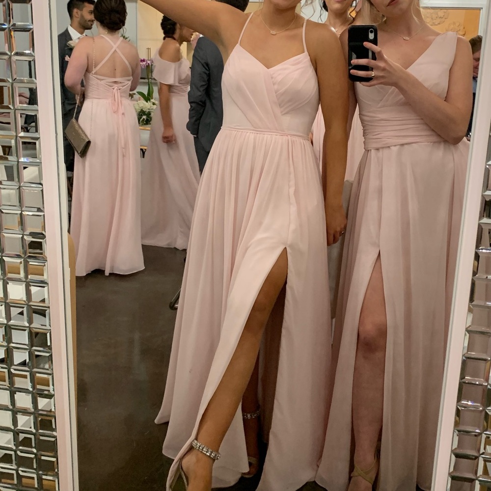 Azazie Light Blush Spaghetti Strap Dress
